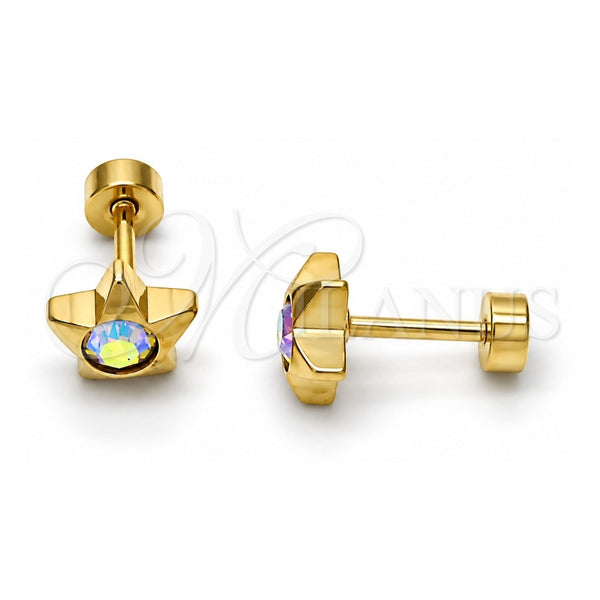 Arete Dormilona 02.271.0016.1 Acero Inoxidable, Diseño de Estrella, con Cristal Aurore Boreale, Pulido, Tono Dorado