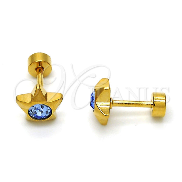 Arete Dormilona 02.271.0016.2 Acero Inoxidable, Diseño de Estrella, con Topacio Azul Cristal, Pulido, Tono Dorado