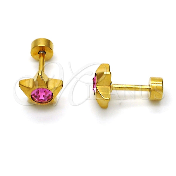 Arete Dormilona 02.271.0016.3 Acero Inoxidable, Diseño de Estrella, con Rosado Cristal, Pulido, Tono Dorado
