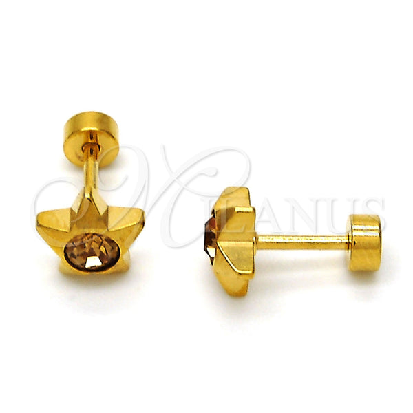 Arete Dormilona 02.271.0016.4 Acero Inoxidable, Diseño de Estrella, con Turmalina Cristal, Pulido, Tono Dorado
