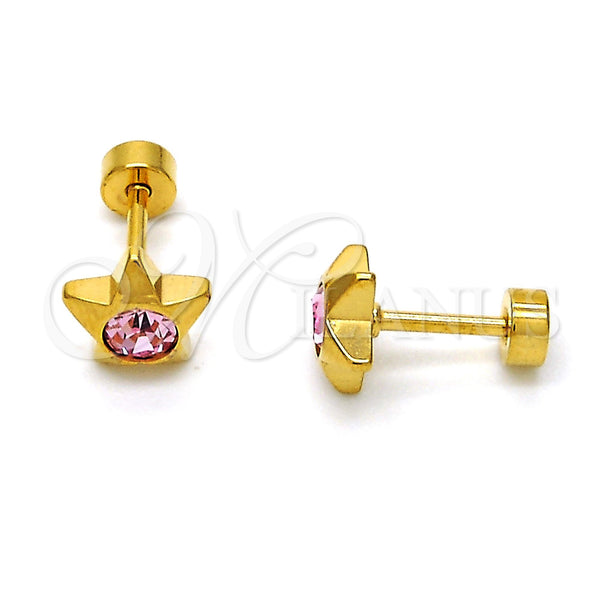 Arete Dormilona 02.271.0016.5 Acero Inoxidable, Diseño de Estrella, con Rosa Cristal, Pulido, Tono Dorado