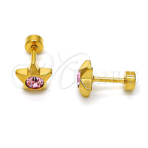 Arete Dormilona 02.271.0016.5 Acero Inoxidable, Diseño de Estrella, con Rosa Cristal, Pulido, Tono Dorado