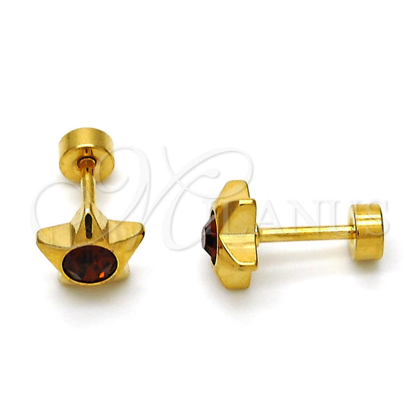 Arete Dormilona 02.271.0016.6 Acero Inoxidable, Diseño de Estrella, con Onix Negro Cristal, Pulido, Tono Dorado