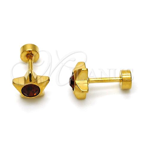 Arete Dormilona 02.271.0016.6 Acero Inoxidable, Diseño de Estrella, con Onix Negro Cristal, Pulido, Tono Dorado