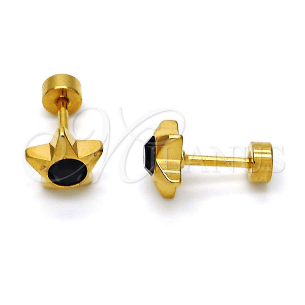 Arete Dormilona 02.271.0016.7 Acero Inoxidable, Diseño de Estrella, con Negro Cristal, Pulido, Tono Dorado