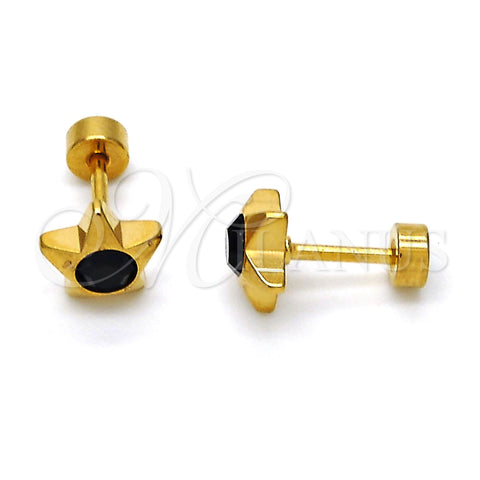 Arete Dormilona 02.271.0016.7 Acero Inoxidable, Diseño de Estrella, con Negro Cristal, Pulido, Tono Dorado