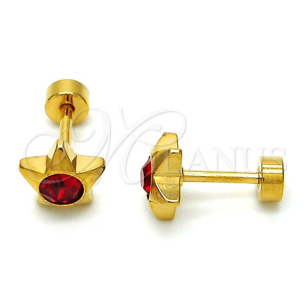 Arete Dormilona 02.271.0016.8 Acero Inoxidable, Diseño de Estrella, con Granate Cristal, Pulido, Tono Dorado