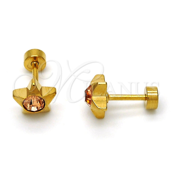 Arete Dormilona 02.271.0016.9 Acero Inoxidable, Diseño de Estrella, con Chanpan Oscuro Cristal, Pulido, Tono Dorado