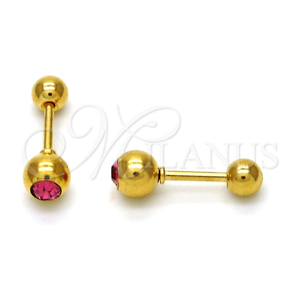 Arete Dormilona 02.271.0017.1 Acero Inoxidable, con Rosado Cristal, Pulido, Tono Dorado