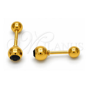 Arete Dormilona 02.271.0017.2 Acero Inoxidable, con Cristal Negro, Pulido, Tono Dorado