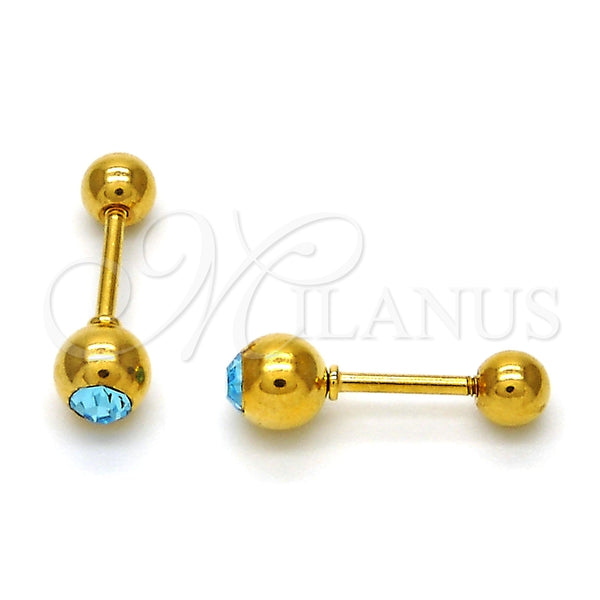 Arete Dormilona 02.271.0017.5 Acero Inoxidable, con Aqua Azul Cristal, Pulido, Tono Dorado