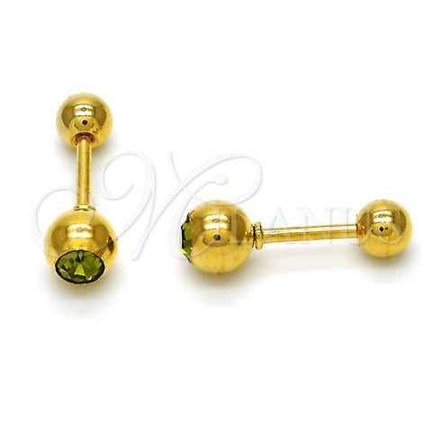 Arete Dormilona 02.271.0017.10 Acero Inoxidable, con Peridoto Oscuro Cristal, Pulido, Tono Dorado