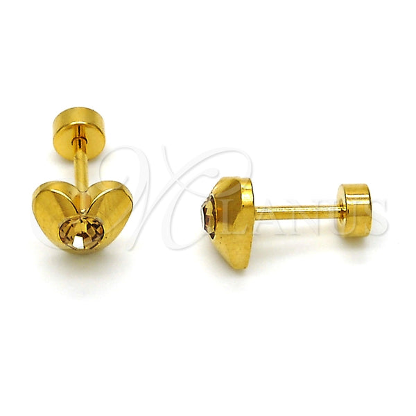 Arete Dormilona 02.271.0004.1 Acero Inoxidable, Diseño de Corazón, con Turmalina Cristal, Pulido, Tono Dorado