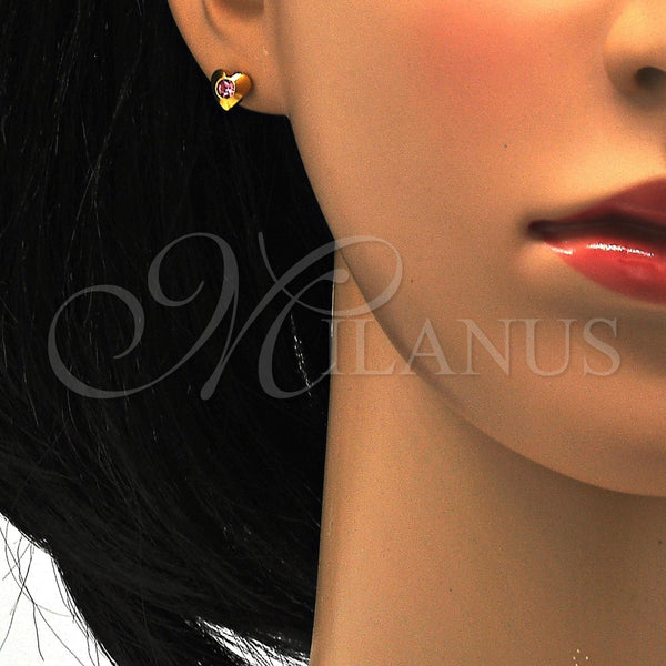 Arete Dormilona 02.271.0004.2 Acero Inoxidable, Diseño de Corazón, con Rosa Cristal, Pulido, Tono Dorado
