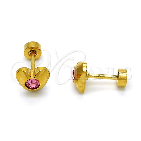 Arete Dormilona 02.271.0004.2 Acero Inoxidable, Diseño de Corazón, con Rosa Cristal, Pulido, Tono Dorado