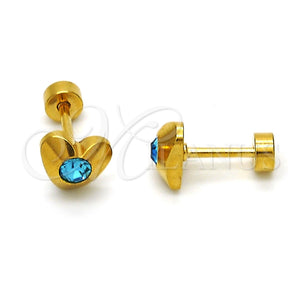 Arete Dormilona 02.271.0004.3 Acero Inoxidable, Diseño de Corazón, con Aqua Azul Cristal, Pulido, Tono Dorado