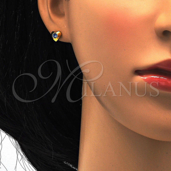 Arete Dormilona 02.271.0004.4 Acero Inoxidable, Diseño de Corazón, con Topacio Azul Cristal, Pulido, Tono Dorado
