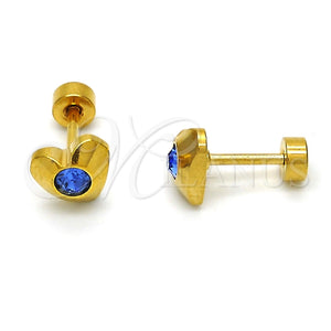 Arete Dormilona 02.271.0004.4 Acero Inoxidable, Diseño de Corazón, con Topacio Azul Cristal, Pulido, Tono Dorado