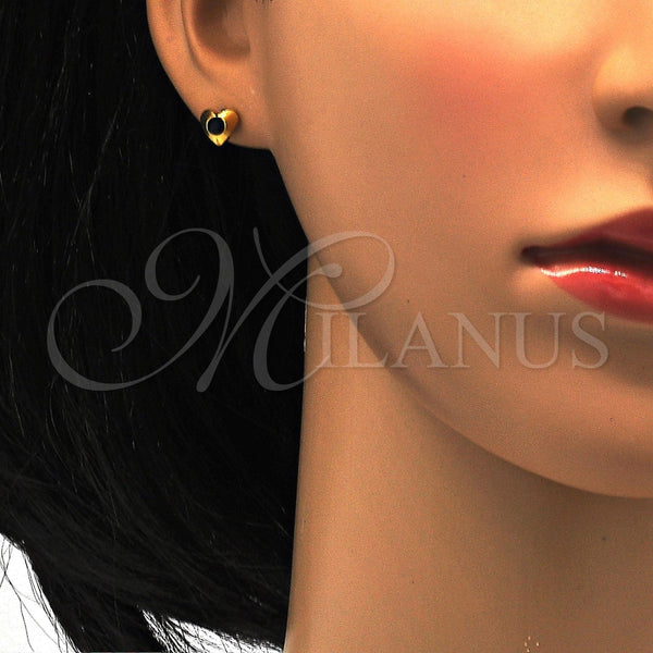 Arete Dormilona 02.271.0004.5 Acero Inoxidable, Diseño de Corazón, con Negro Cristal, Pulido, Tono Dorado