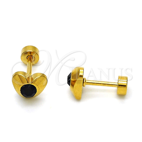 Arete Dormilona 02.271.0004.5 Acero Inoxidable, Diseño de Corazón, con Negro Cristal, Pulido, Tono Dorado
