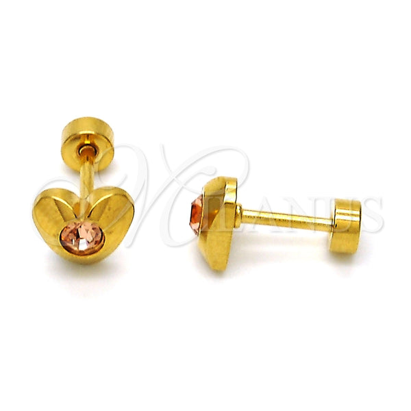 Arete Dormilona 02.271.0004.6 Acero Inoxidable, Diseño de Corazón, con Chanpan Oscuro Cristal, Pulido, Tono Dorado
