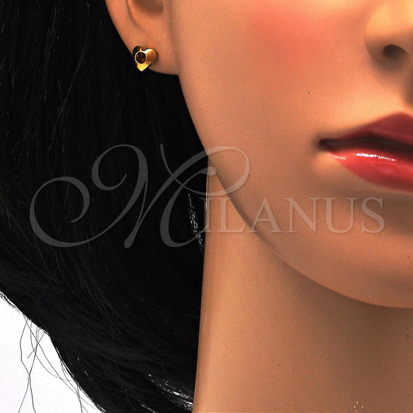Arete Dormilona 02.271.0004.7 Acero Inoxidable, Diseño de Corazón, con Onix Negro Cristal, Pulido, Tono Dorado