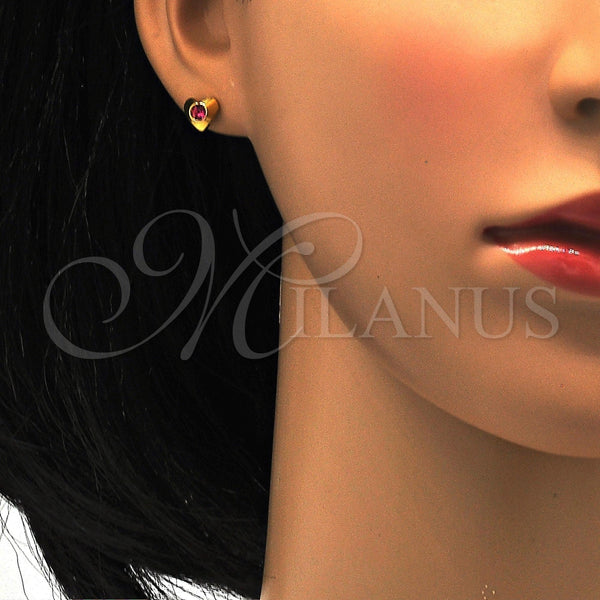 Arete Dormilona 02.271.0004.8 Acero Inoxidable, Diseño de Corazón, con Rosado Cristal, Pulido, Tono Dorado