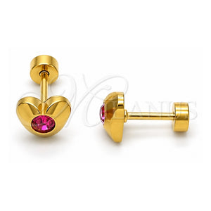 Arete Dormilona 02.271.0004.8 Acero Inoxidable, Diseño de Corazón, con Rosado Cristal, Pulido, Tono Dorado