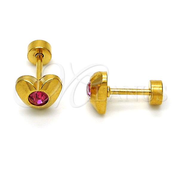 Arete Dormilona 02.271.0004.8 Acero Inoxidable, Diseño de Corazón, con Rosado Cristal, Pulido, Tono Dorado
