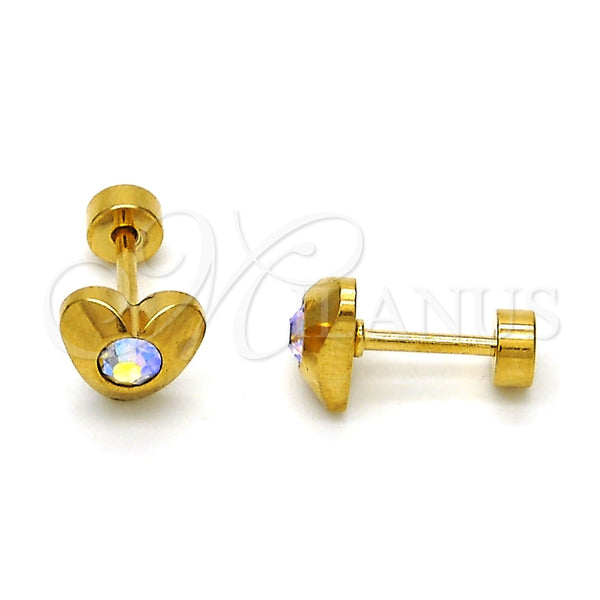 Arete Dormilona 02.271.0004.10 Acero Inoxidable, Diseño de Corazón, con Aurore Boreale Cristal, Pulido, Tono Dorado