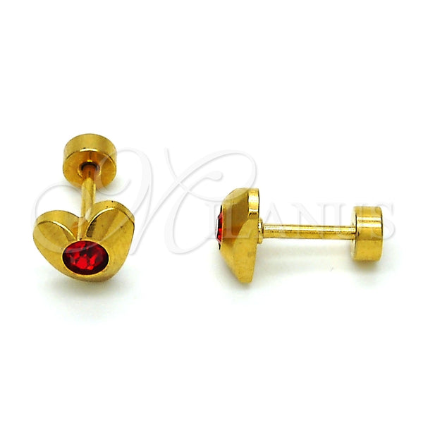 Arete Dormilona 02.271.0004.11 Acero Inoxidable, Diseño de Corazón, con Granate Cristal, Pulido, Tono Dorado