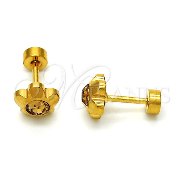 Arete Dormilona 02.271.0019 Acero Inoxidable, Diseño de Flor, con Turmalina Cristal, Pulido, Tono Dorado