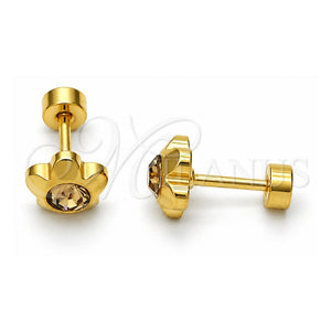 Arete Dormilona 02.271.0019 Acero Inoxidable, Diseño de Flor, con Cristal Turmalina, Pulido, Tono Dorado