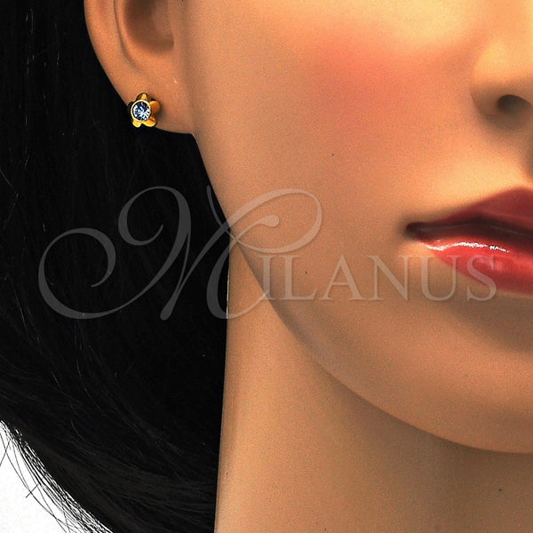 Arete Dormilona 02.271.0019.1 Acero Inoxidable, Diseño de Flor, con Topacio Azul Cristal, Pulido, Tono Dorado