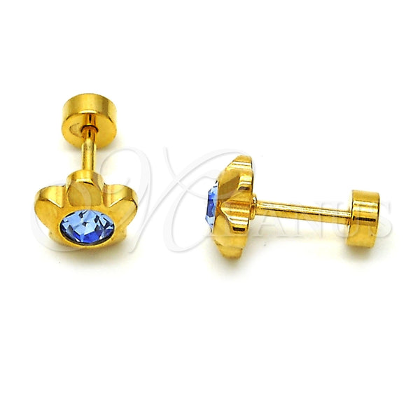 Arete Dormilona 02.271.0019.1 Acero Inoxidable, Diseño de Flor, con Topacio Azul Cristal, Pulido, Tono Dorado