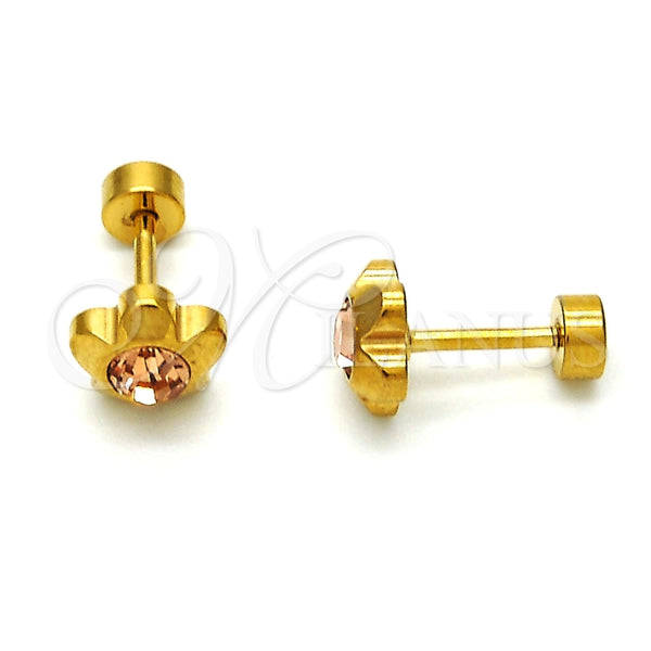 Arete Dormilona 02.271.0019.2 Acero Inoxidable, Diseño de Flor, con Chanpan Oscuro Cristal, Pulido, Tono Dorado