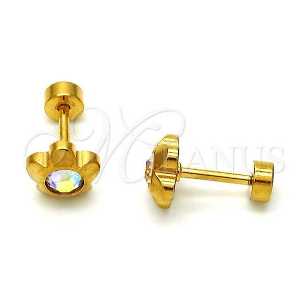 Arete Dormilona 02.271.0019.3 Acero Inoxidable, Diseño de Flor, con Aurore Boreale Cristal, Pulido, Tono Dorado