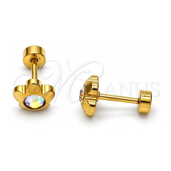 Arete Dormilona 02.271.0019.3 Acero Inoxidable, Diseño de Flor, con Cristal Aurore Boreale, Pulido, Tono Dorado