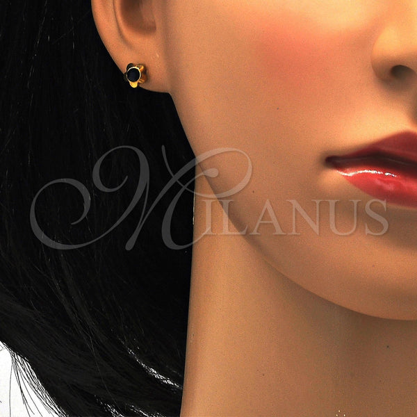 Arete Dormilona 02.271.0019.4 Acero Inoxidable, Diseño de Flor, con Negro Cristal, Pulido, Tono Dorado