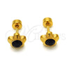 Arete Dormilona 02.271.0019.4 Acero Inoxidable, Diseño de Flor, con Negro Cristal, Pulido, Tono Dorado