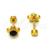 Arete Dormilona 02.271.0019.4 Acero Inoxidable, Diseño de Flor, con Negro Cristal, Pulido, Tono Dorado