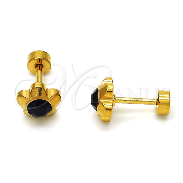 Arete Dormilona 02.271.0019.4 Acero Inoxidable, Diseño de Flor, con Negro Cristal, Pulido, Tono Dorado