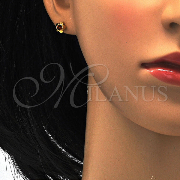 Arete Dormilona 02.271.0019.5 Acero Inoxidable, Diseño de Flor, con Onix Negro Cristal, Pulido, Tono Dorado