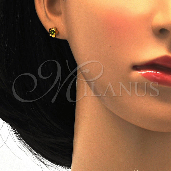 Arete Dormilona 02.271.0019.6 Acero Inoxidable, Diseño de Flor, con Peridoto Oscuro Cristal, Pulido, Tono Dorado