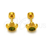 Arete Dormilona 02.271.0019.6 Acero Inoxidable, Diseño de Flor, con Peridoto Oscuro Cristal, Pulido, Tono Dorado