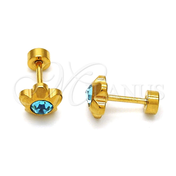 Arete Dormilona 02.271.0019.7 Acero Inoxidable, Diseño de Flor, con Aqua Azul Cristal, Pulido, Tono Dorado