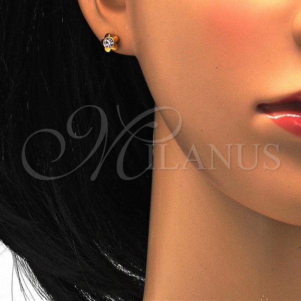 Arete Dormilona 02.271.0019.8 Acero Inoxidable, Diseño de Flor, con Rosa Cristal, Pulido, Tono Dorado