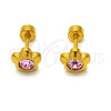 Arete Dormilona 02.271.0019.8 Acero Inoxidable, Diseño de Flor, con Rosa Cristal, Pulido, Tono Dorado