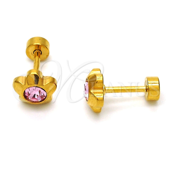 Arete Dormilona 02.271.0019.8 Acero Inoxidable, Diseño de Flor, con Rosa Cristal, Pulido, Tono Dorado