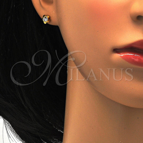Arete Dormilona 02.271.0019.9 Acero Inoxidable, Diseño de Flor, con Blanca Cristal, Pulido, Tono Dorado